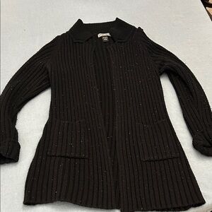 Elegant Black Ribbed Women's Cardigan